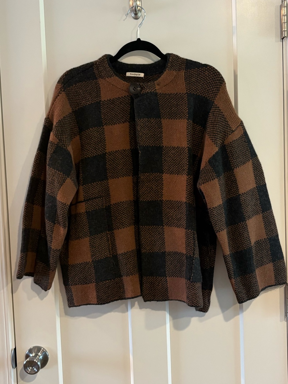Sunday Up Brown and Black Checkered Men's Sweater